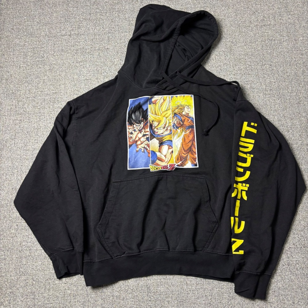 Dragon Ball Z Hoodie Mens Large Goku Super Saiyan Black Graphic Pullover